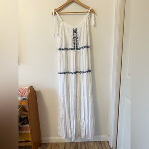 NWT Beau & Ro The Westport Maxi Embroidered Dress in White Cotton | Size Large